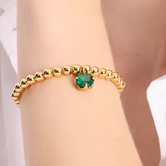 Kate Spade Pop of Joy Gold Toned Stretch Bracelet with Green CZ NWT - Picture 6 of 7